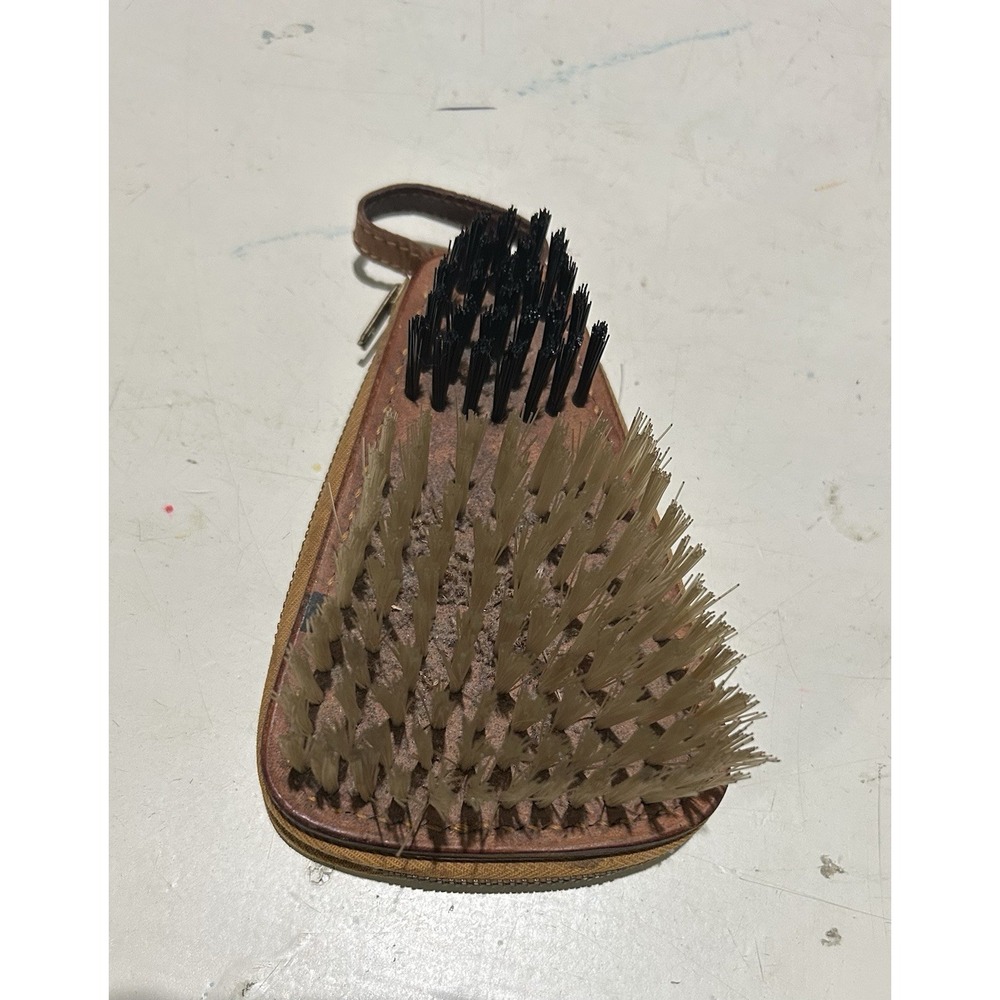 Vtg Leather Men's Travel Brush with Zippered Accessory Pouch Made In USA